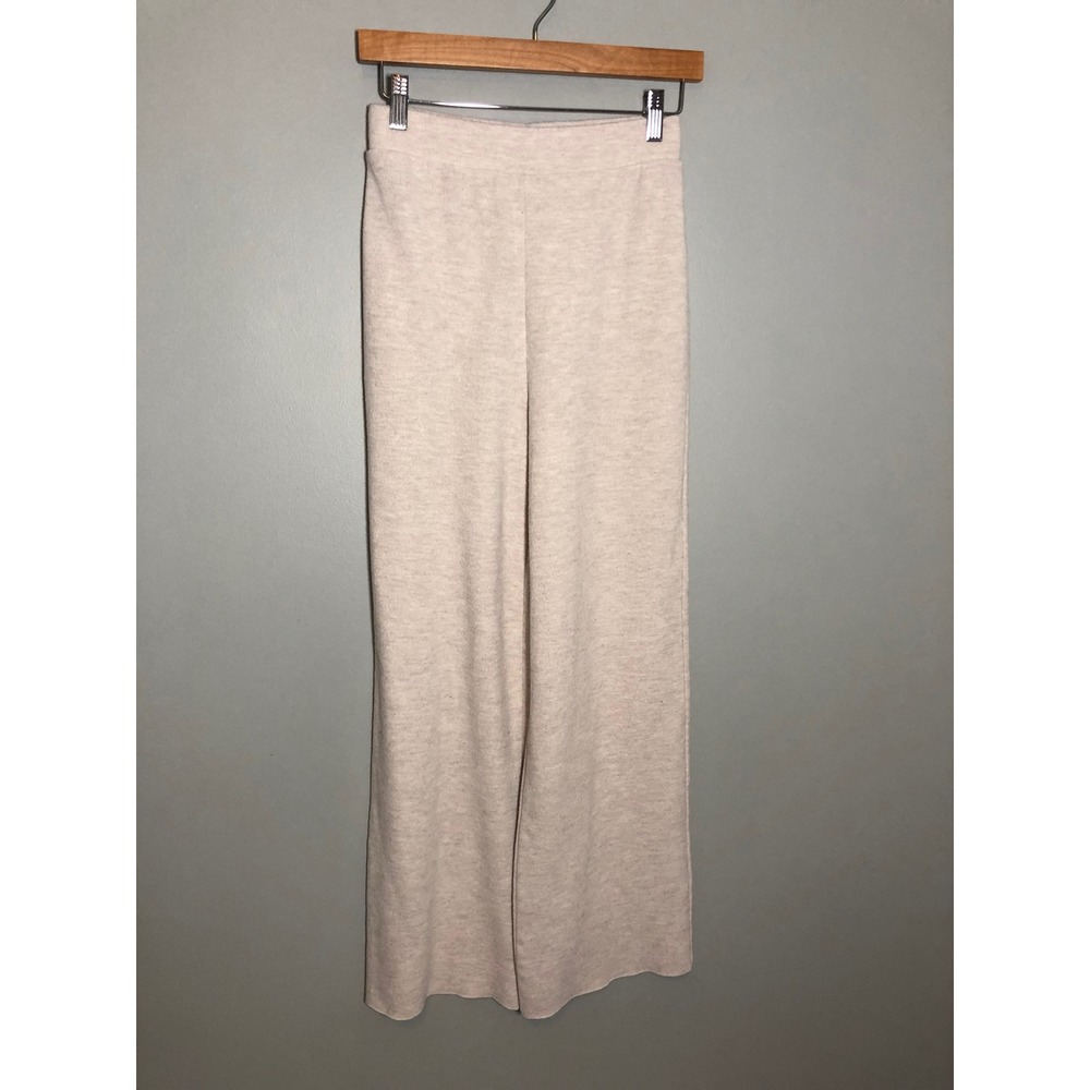 Zara Ribbed Knit Wide Leg Pants Women Sm Oatmeal Heathered High Rise Loungewear